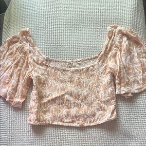 Rip Curl Peach Palm-Print Off-Shoulder Crop Top